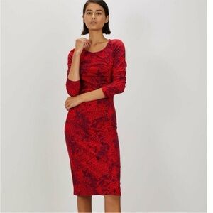 The Kit Jamie Ruched Dress 3/4 Sleeves in Cerise Complication Pattern Size Small